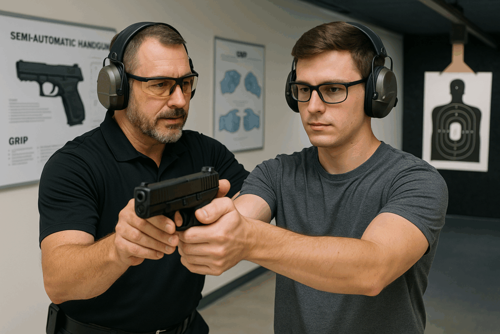 firearms training at a modern indoor shooting range