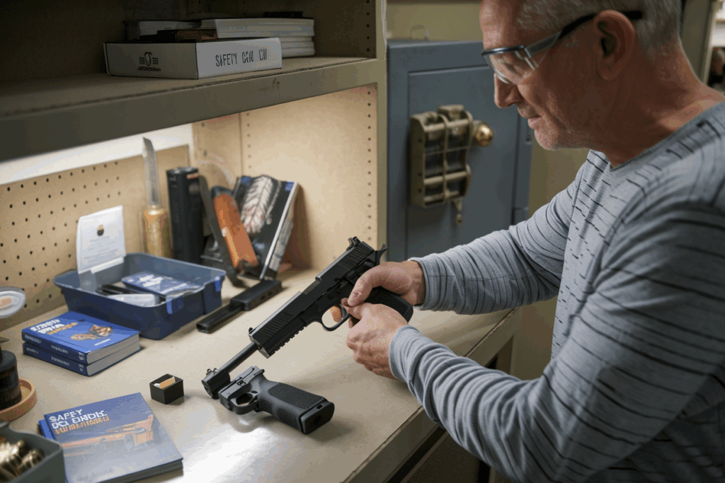 responsible gun owner demonstrating best practices in firearm safety and stewardship